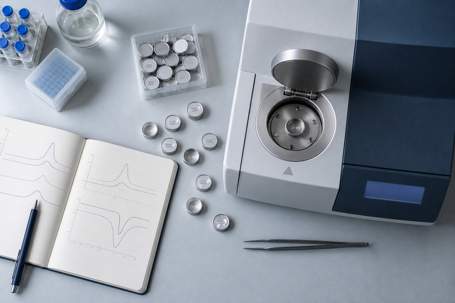 Multi-rate DSC study DSC test kinetics study using several heating rates and sample pans
