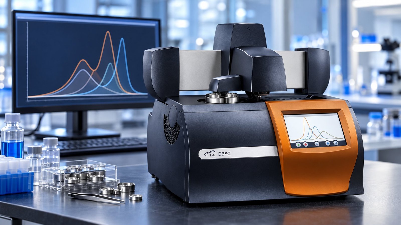Discovery X3 DSC sample chamber and thermal curves for paired heating-rate analysis