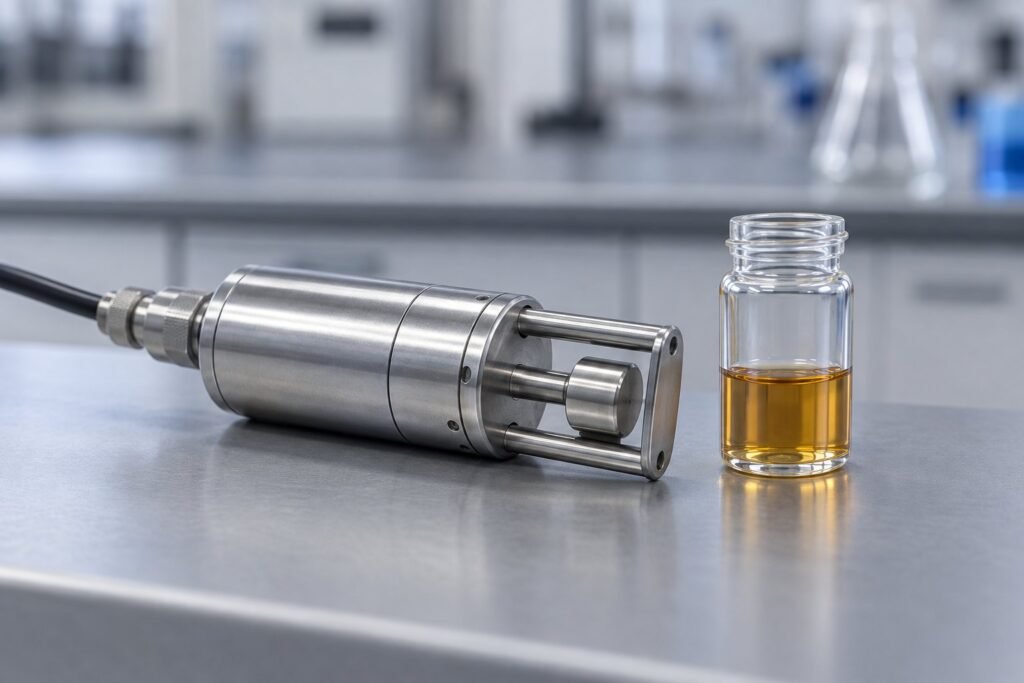 Small sample viscosity test using an oscillating-piston sensor