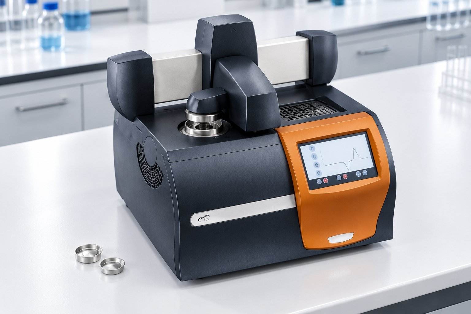 Discovery X3 DSC instrument prepared for DSC Tg midpoint testing with aluminum sample pans