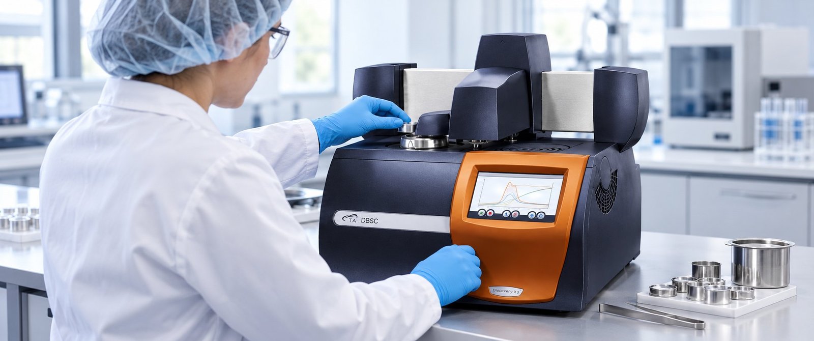 ISO 11357-5 2025 DSC reaction testing with a TA Instruments Discovery X3 in a laboratory