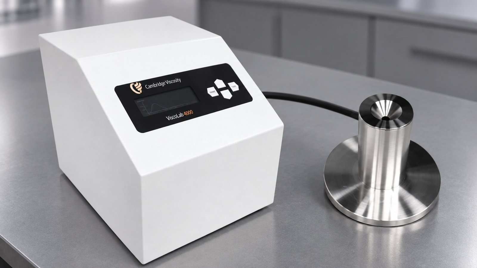Controlled Polymer Measurement ViscoLab 4000 viscometer and polished metal vessel during polymer testing