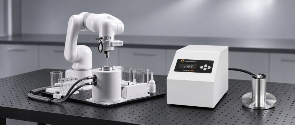 Polymer viscosity analysis on a white ViscoLab 4000 benchtop viscometer