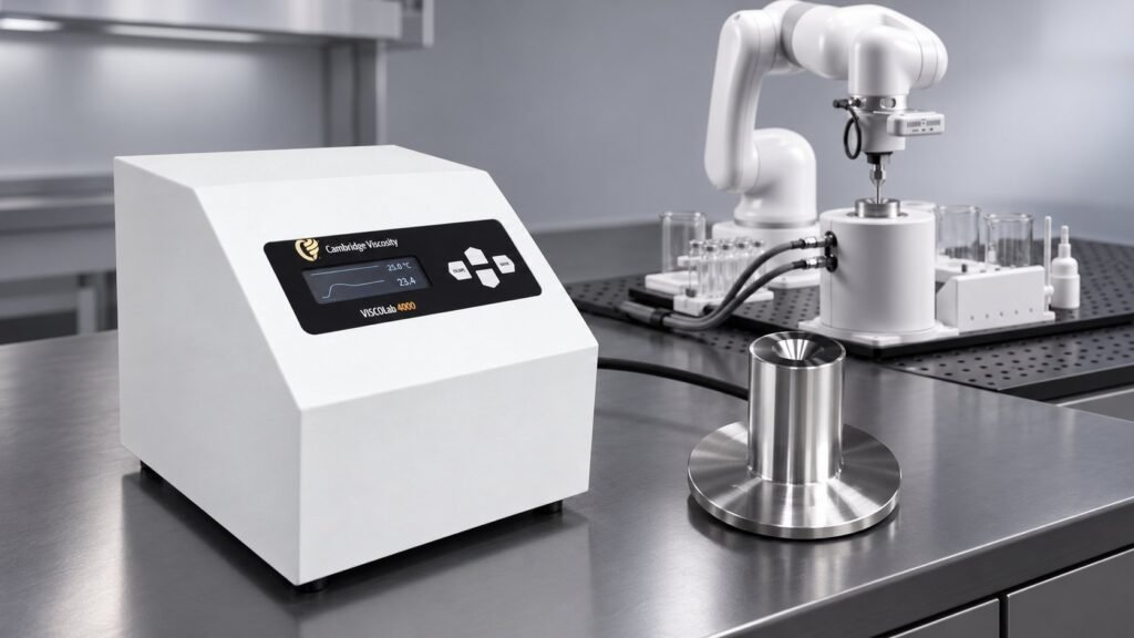 Viscosity testing turnaround time planning with a Cambridge ViscoLab 4000 viscometer and metal vessel